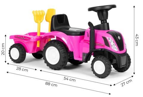 Jeździk Traktor New Holland Z Przyczepką Interaktywna Kierownica Dźwięki Dla Dzieci Różowy