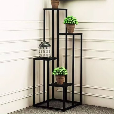 Kwietnik Regał Na Kwiaty Ozdoby 4 Półki Metal Mdf Ciemny Orzech Modernhome