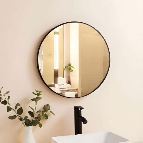 Okrągłe Lustro Ścienne 60 Cm Wiszące Nowoczesne Czarna Rama Aluminium Modernhome