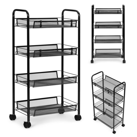 Regał Organizer Pomocnik Do Kuchni Łazienki Metalowy 4 Półki Kółka Czarny Modernhome