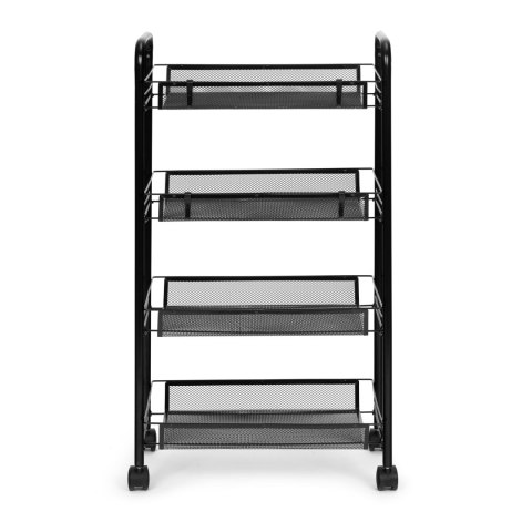 Regał Organizer Pomocnik Do Kuchni Łazienki Metalowy 4 Półki Kółka Czarny Modernhome