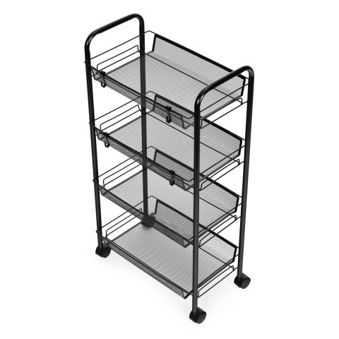 Regał Organizer Pomocnik Do Kuchni Łazienki Metalowy 4 Półki Kółka Czarny Modernhome