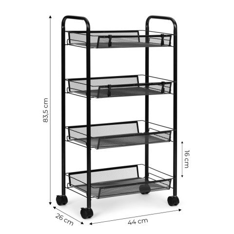 Regał Organizer Pomocnik Do Kuchni Łazienki Metalowy 4 Półki Kółka Czarny Modernhome