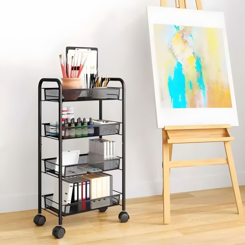 Regał Organizer Pomocnik Do Kuchni Łazienki Metalowy 4 Półki Kółka Czarny Modernhome