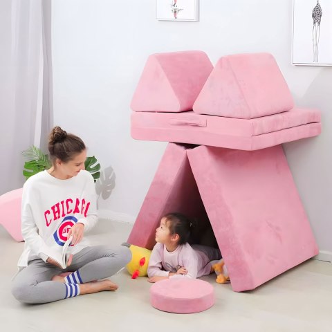 Sofa Modułowa Duża Składana Dla Dzieci Diy 8 Miękkich Poduch - Różowa Ecotoys