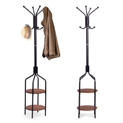 Wieszak Stojący Z Półkami 8 Haczyków 180 Cm Metal Czarny Modernhome