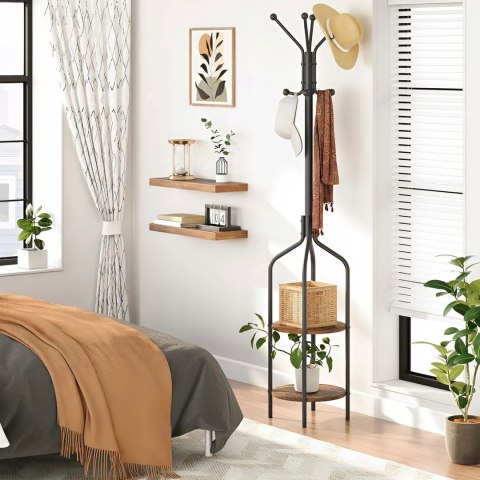 Wieszak Stojący Z Półkami 8 Haczyków 180 Cm Metal Czarny Modernhome