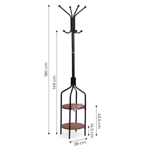 Wieszak Stojący Z Półkami 8 Haczyków 180 Cm Metal Czarny Modernhome