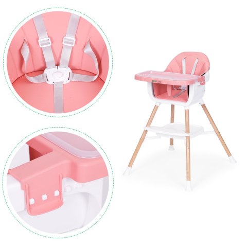 Fotelik Krzesełko Do Karmienia Dzieci 2w1 Różowy Ecotoys