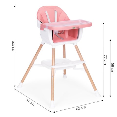 Fotelik Krzesełko Do Karmienia Dzieci 2w1 Różowy Ecotoys