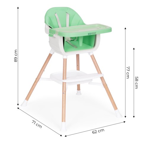 Fotelik Krzesełko Do Karmienia Dzieci 2w1 Zielony Ecotoys