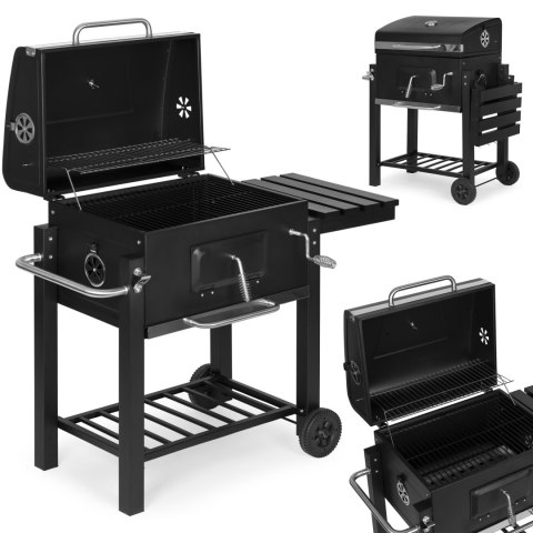 Grill Węglowy Duży Ogrodowy Z Pokrywą Termometr Półki Koła Dmuchawa Gratis