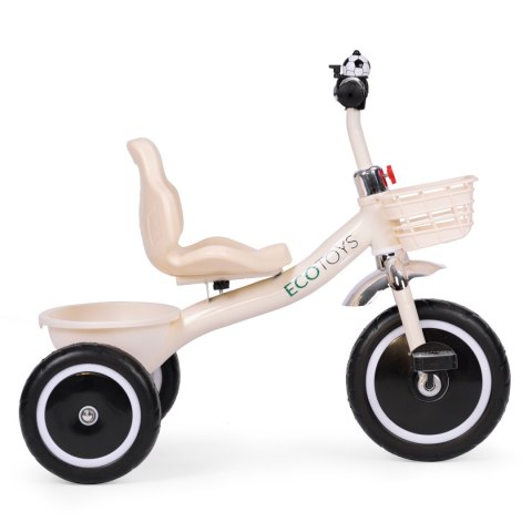 Rowerek Trójkołowy Antypoślizgowe Uchwyty Dzwonek Koszyk Beżowy Ecotoys