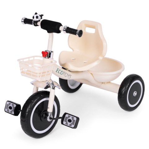 Rowerek Trójkołowy Antypoślizgowe Uchwyty Dzwonek Koszyk Beżowy Ecotoys