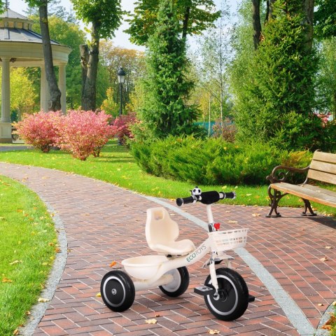 Rowerek Trójkołowy Antypoślizgowe Uchwyty Dzwonek Koszyk Beżowy Ecotoys