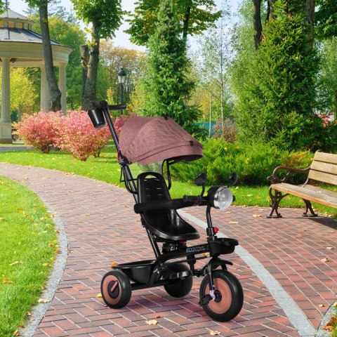Rowerek Trójkołowy Dla Dzieci Spacerówka 3w1 Obracane Siedzisko Daszek Brązowy Ecotoys