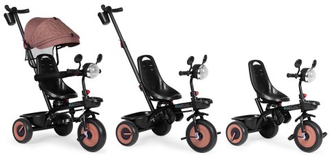 Rowerek Trójkołowy Dla Dzieci Spacerówka 3w1 Obracane Siedzisko Daszek Brązowy Ecotoys