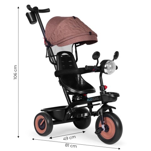 Rowerek Trójkołowy Dla Dzieci Spacerówka 3w1 Obracane Siedzisko Daszek Brązowy Ecotoys