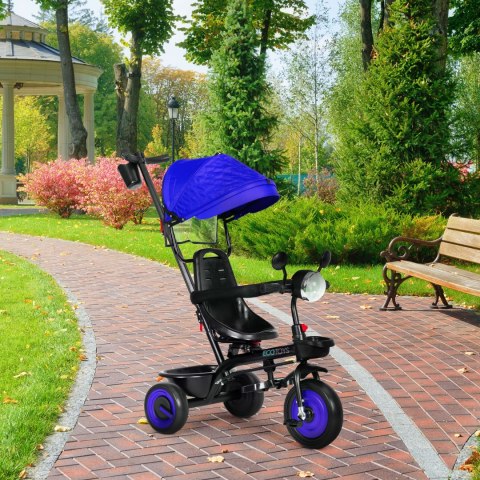 Rowerek Trójkołowy Dla Dzieci Spacerówka 3w1 Obracane Siedzisko Daszek Niebieski Ecotoys