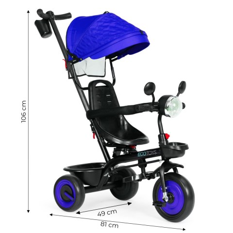 Rowerek Trójkołowy Dla Dzieci Spacerówka 3w1 Obracane Siedzisko Daszek Niebieski Ecotoys