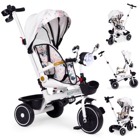 Rowerek Trójkołowy Dla Dzieci Spacerówka Obracane Siedzisko Pchacz Daszek Ecotoys