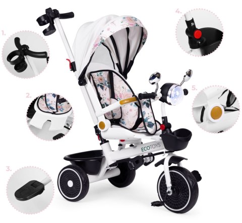 Rowerek Trójkołowy Dla Dzieci Spacerówka Obracane Siedzisko Pchacz Daszek Ecotoys