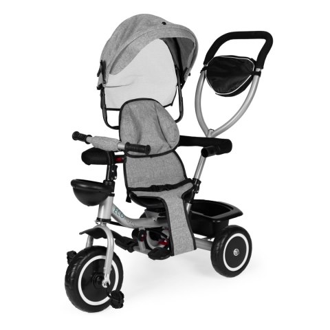 Trójkołowy Rowerek Spacerówka 2w1 Obracane Siedzisko Składany Daszek Szary Ecotoys