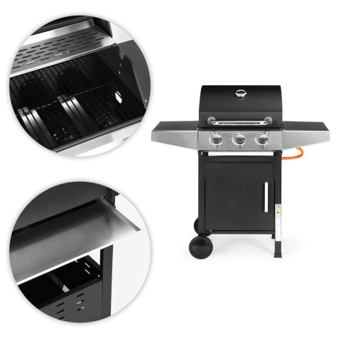 Grill Gazowy Ogrodowy 10.2 Kw Duży Ruszt 3 Palniki Termometr Reduktor Multigarden