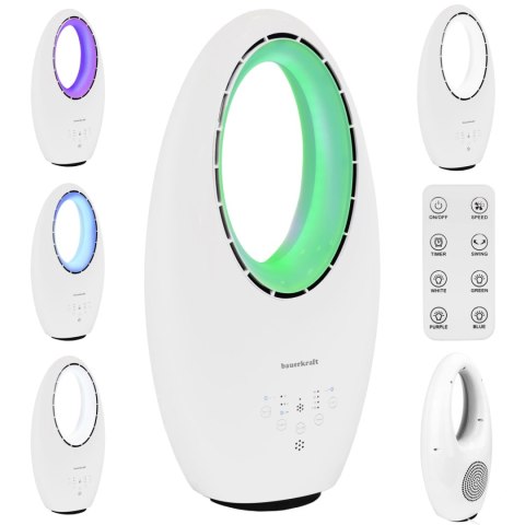 Nowoczesny Wentylator Stojący Bezłopatkowy Podłogowy 60w 3 Tryby Pracy Pilot Timer Podświetlenie Led