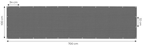 Osłona Balkonowa Z Okuciami 100x700 Cm Siatka Cieniująca + Elementy Instalacyjne Szara Multigarden