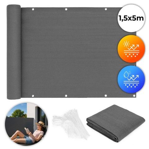 Osłona Balkonowa Z Okuciami 150x500 Cm Siatka Cieniująca + Elementy Instalacyjne Szara Multigarden
