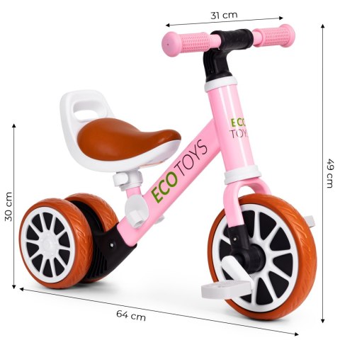 Rowerek Trójkołowy Biegowy Z Pedałami 2w1 Różowy Ecotoys