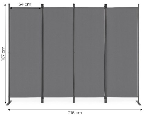 Składany Parawan Ogrodowy Pokojowy 4-Panelowy 167x216 Cm Szary Multigarden