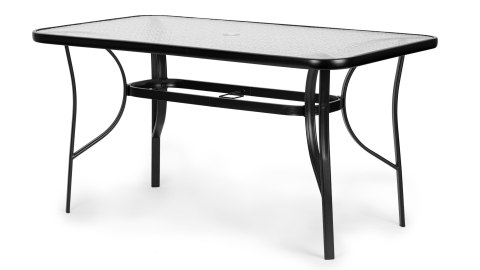 Stół Ogrodowy 160x90 Cm Szkło Hartowane Duży Blat Na Taras Ogród Otwór Na Parasol Multigarden