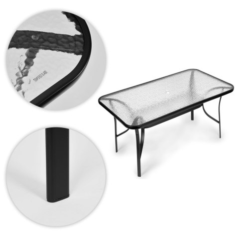 Stół Ogrodowy 160x90 Cm Szkło Hartowane Duży Blat Na Taras Ogród Otwór Na Parasol Multigarden