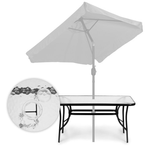 Stół Ogrodowy 160x90 Cm Szkło Hartowane Duży Blat Na Taras Ogród Otwór Na Parasol Multigarden