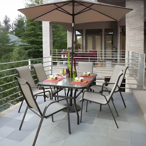 Stół Ogrodowy 160x90 Cm Szkło Hartowane Duży Blat Na Taras Ogród Otwór Na Parasol Multigarden