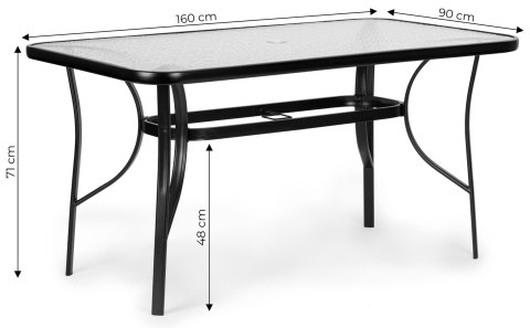 Stół Ogrodowy 160x90 Cm Szkło Hartowane Duży Blat Na Taras Ogród Otwór Na Parasol Multigarden
