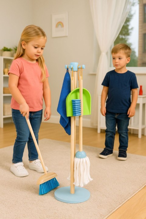 Drewniany Zestaw Do Sprzątania Dla Dzieci Mop Zmiotka Z Szufelką 7 Elementów Ecotoys