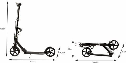 Hulajnoga Miejska Dla Dzieci I Młodzieży Składana Regulacja Wysokości 95-105 Cm Koła 200 Mm Uchwyt Na Bidon