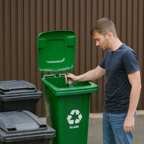 Kosz Na Smieci Pojemnik 120l Kubeł Śmietnik Zielony Szkło Gumowe Koła