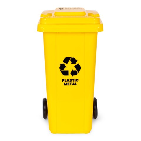 Kosz Na Smieci Pojemnik 120l Kubeł Śmietnik Żółty Plastik Gumowe Koła