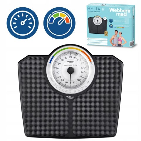Klasyczna Waga Łazienkowa Mechaniczna Analogowa Do 180 Kg Czarna Webber Bmi