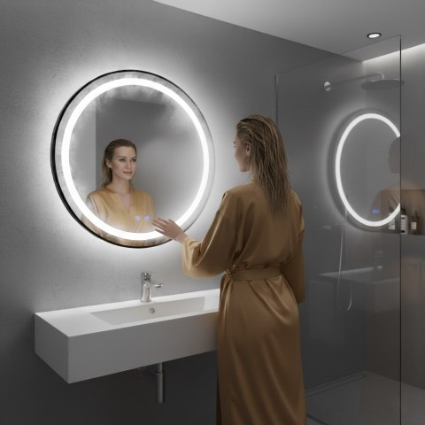 Lustro Łazienkowe Led Okrągłe Ścienne 60 Cm 3 Barwy Anti-Fog Włącznik Dotykowy Modernhome
