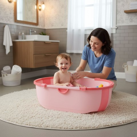 Wanienka Dla Dzieci Wanna Turystyczna Składana Odpływ Różowa Ecotoys