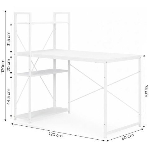 Biurko Komputerowe Szkolne 120x60 Cm Regał Z 3 Półkami Białe Modernhome