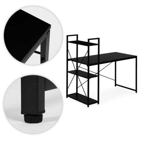 Biurko Komputerowe Szkolne 120x60 Cm Regał Z 3 Półkami Czarne Modernhome
