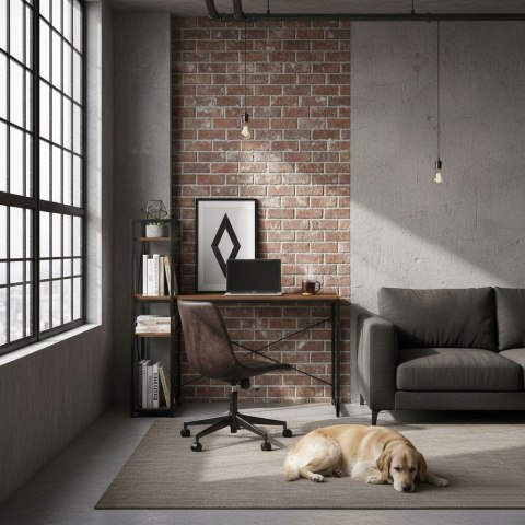 Biurko Komputerowe Szkolne 120x60 Cm Regał Z 3 Półkami Postarzany Orzech Loft Modernhome