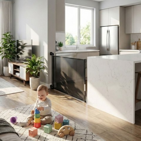 Bramka Barierka Roleta 160 Cm Ochronna Zabezpieczająca Na Schody I Drzwi Czarna Ecotoys