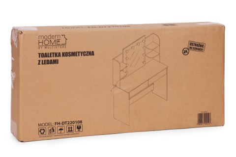 Duża Toaletka Kosmetyczna Z Lustrem I Oświetleniem Led 3 Barwy Półki Szuflady Modernhome